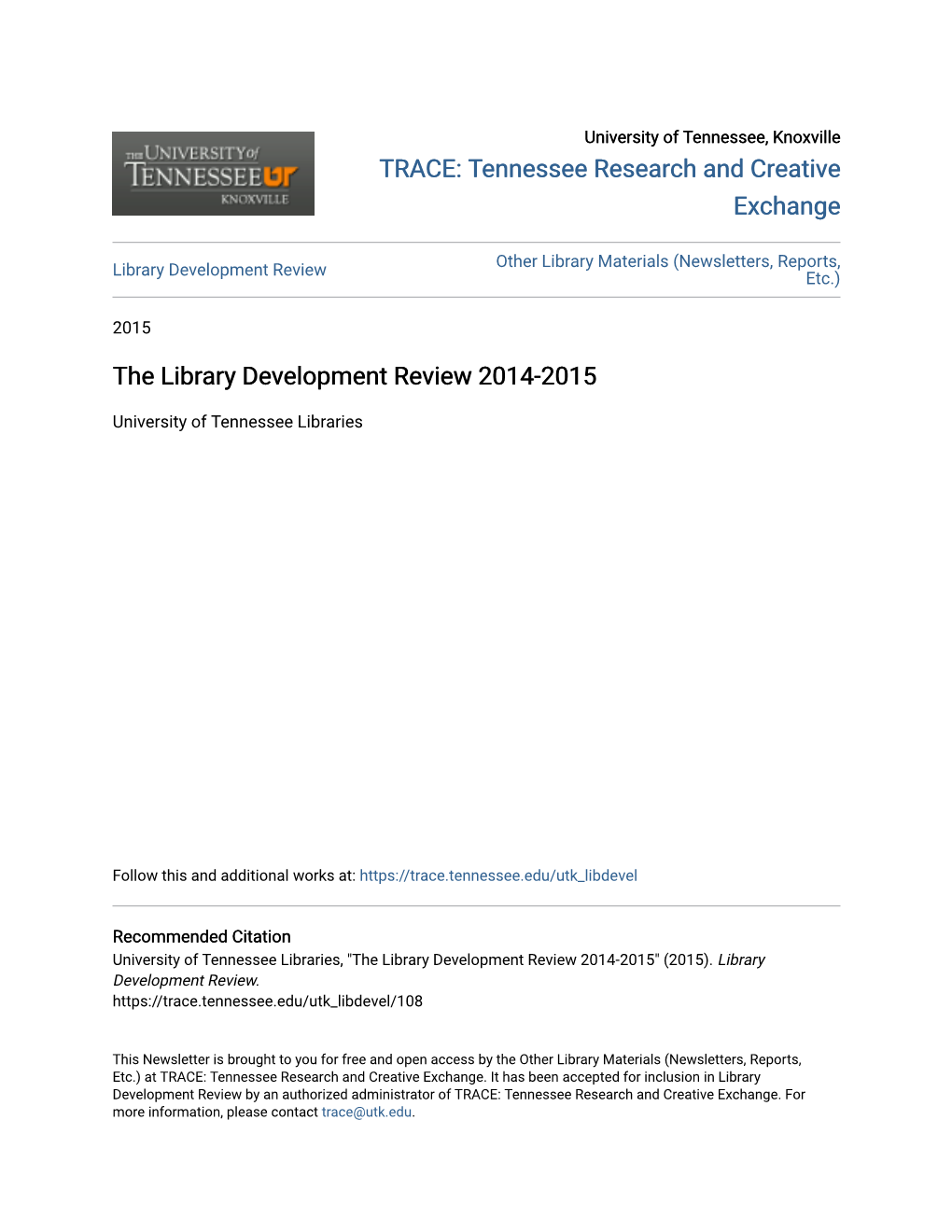 The Library Development Review 2014-2015