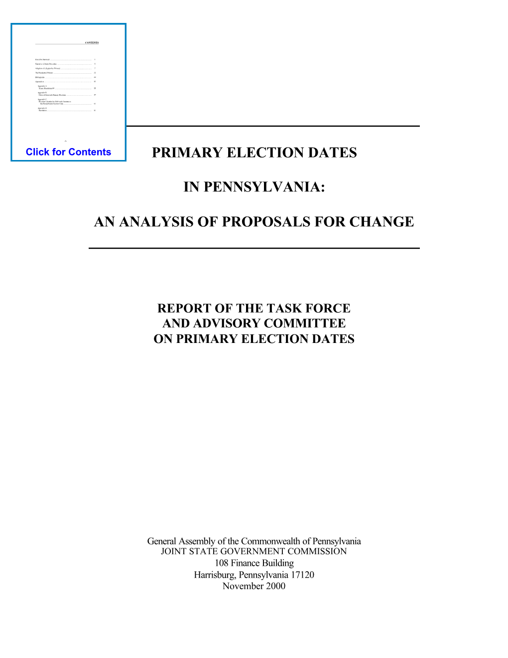 Primary Election Dates in Pennsylvania: an Analysis of Proposals for Change