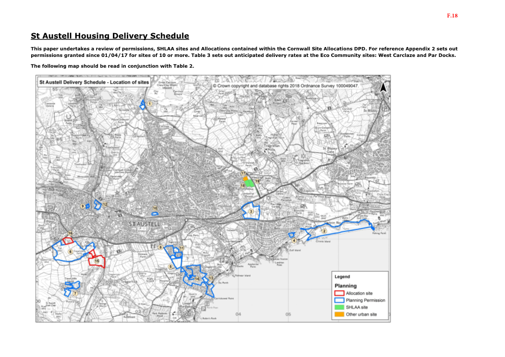 F18 St Austell Delivery Schedule