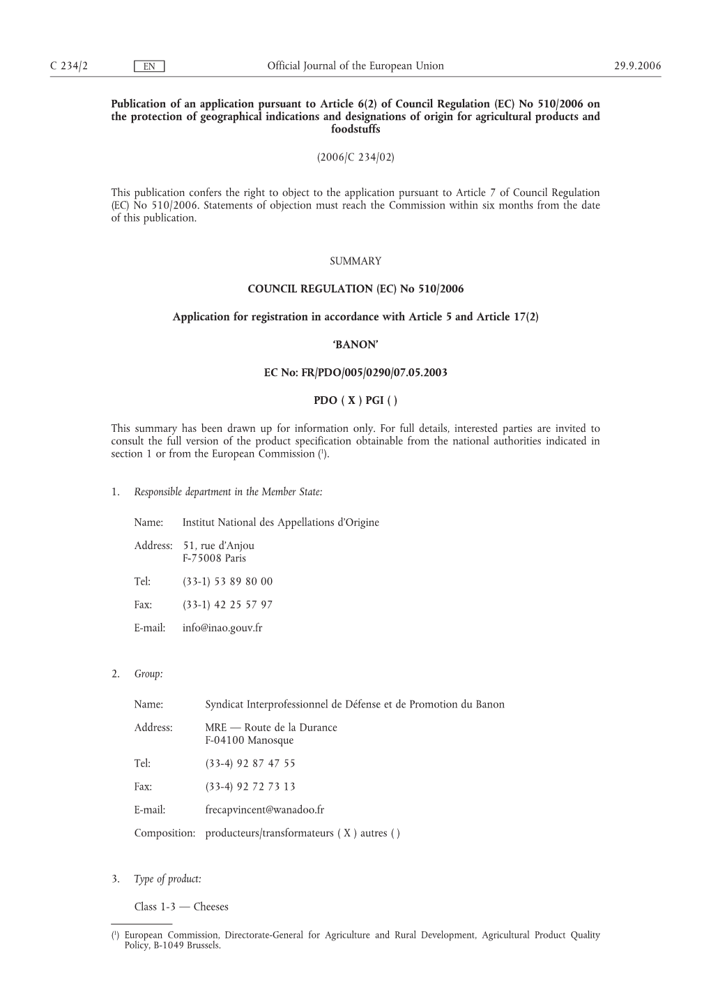 EC) No 510/2006 on the Protection of Geographical Indications and Designations of Origin for Agricultural Products and Foodstuffs