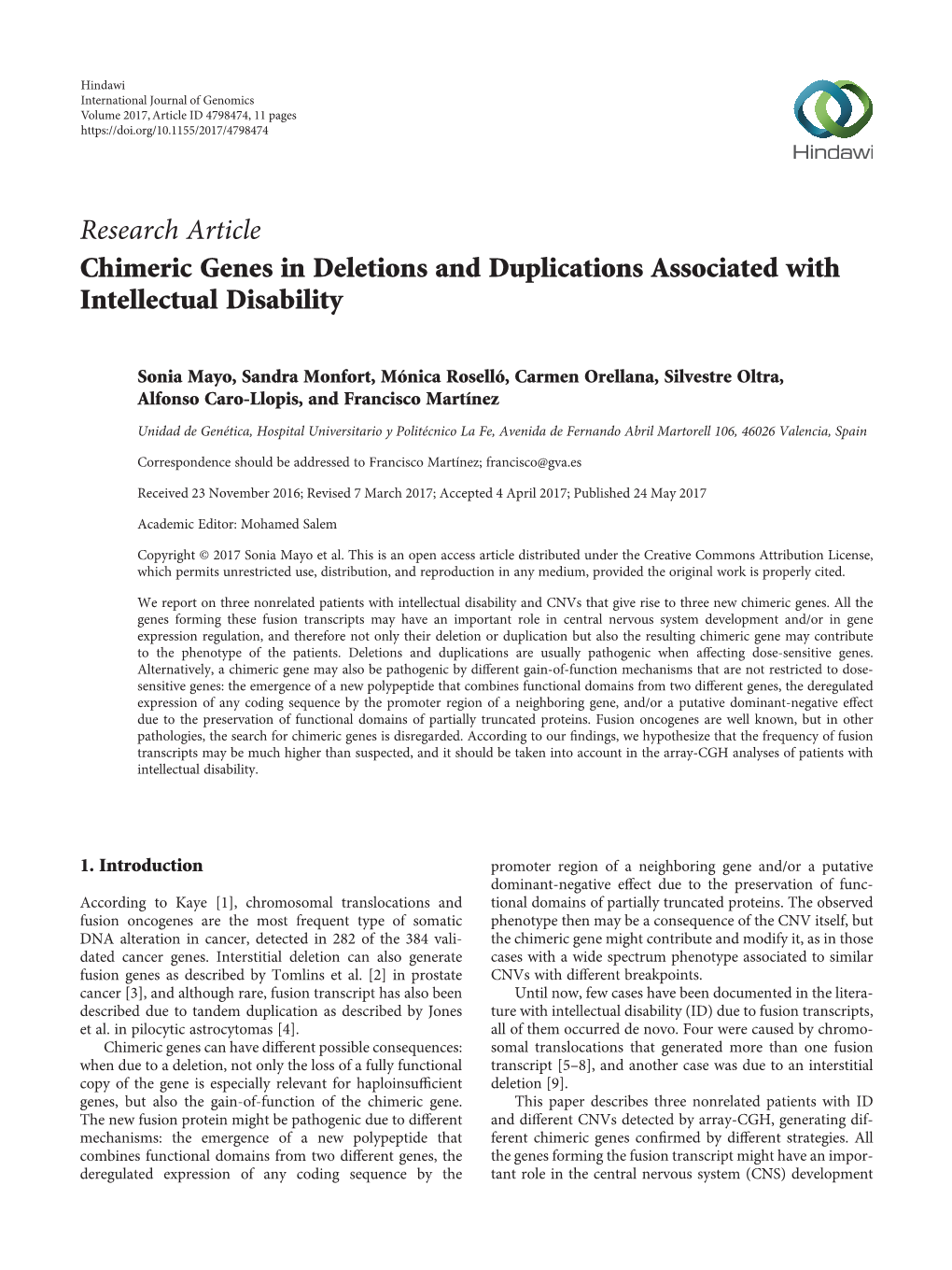 Chimeric Genes in Deletions and Duplications Associated with Intellectual Disability