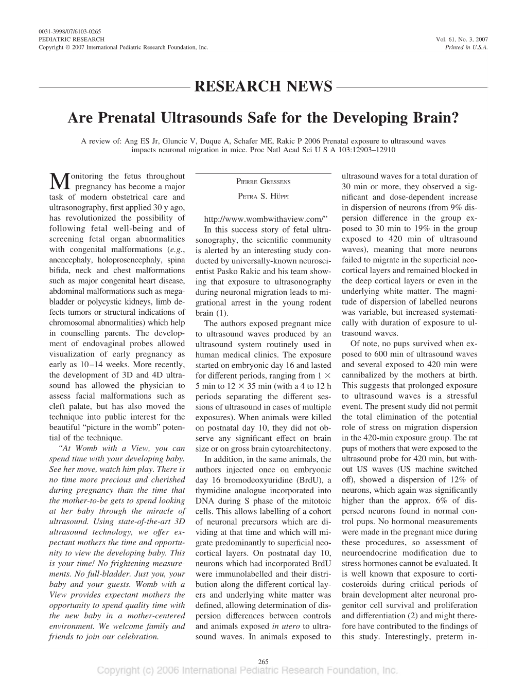 Are Prenatal Ultrasounds Safe for the Developing Brain?