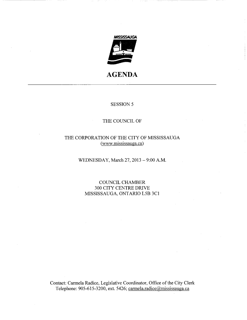 Council Agenda – March 27, 2013