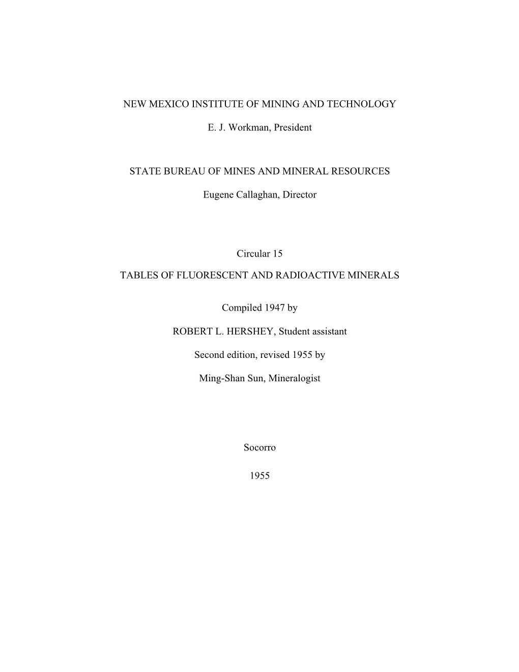 Tables of Fluorescent and Radioactive Minerals