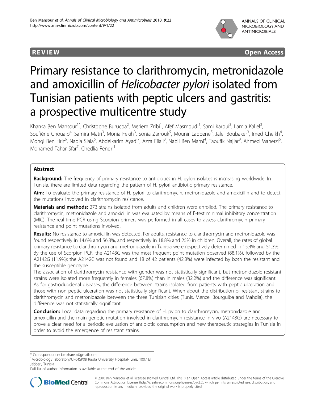 Primary Resistance to Clarithromycin, Metronidazole and Amoxicillin Of