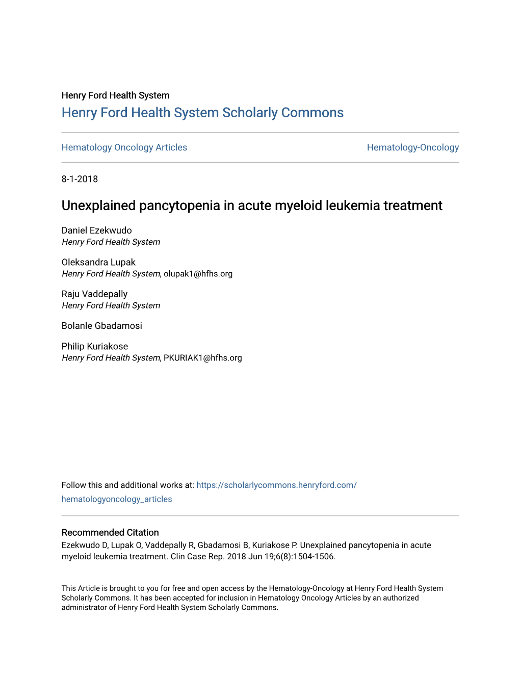 Unexplained Pancytopenia in Acute Myeloid Leukemia Treatment