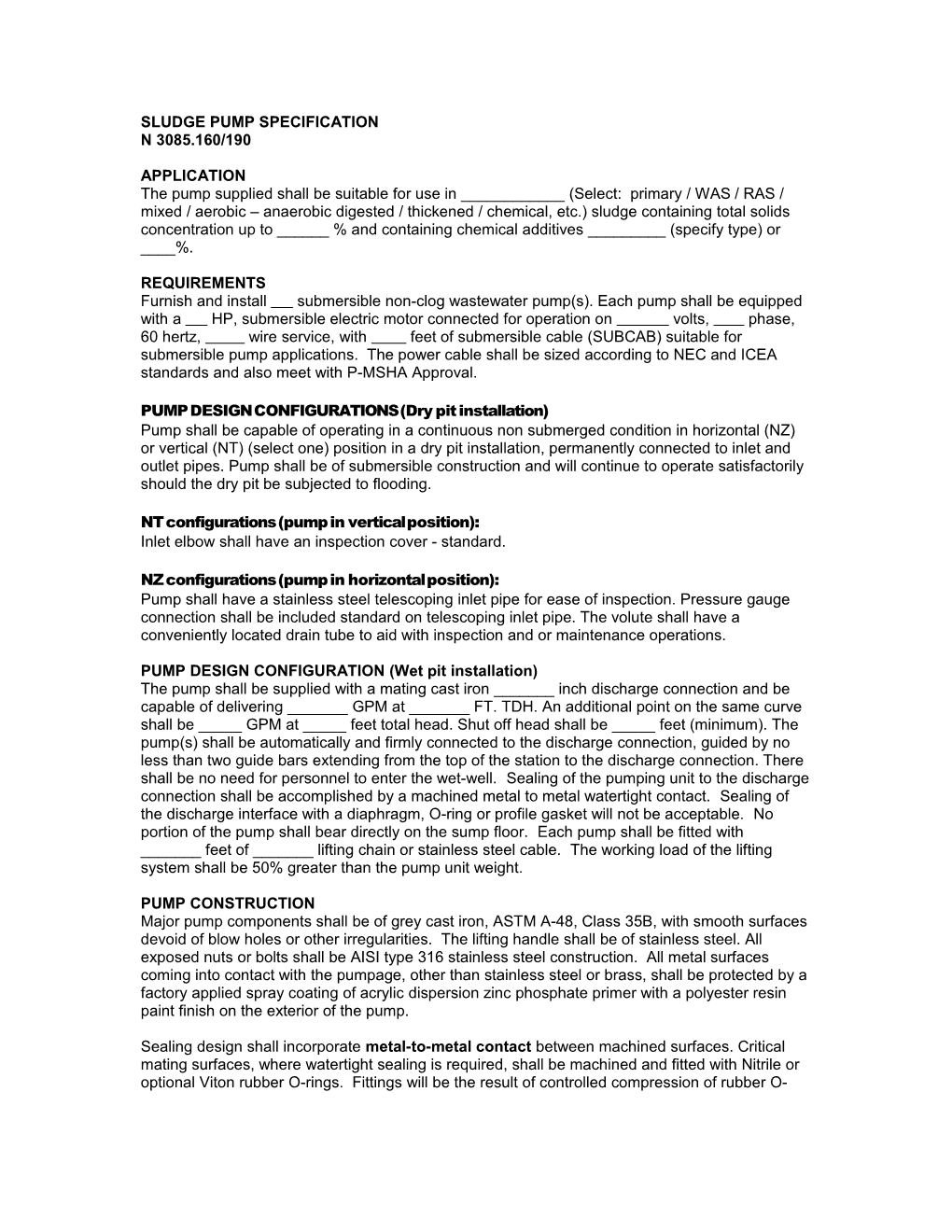 Sludge Pump Specification