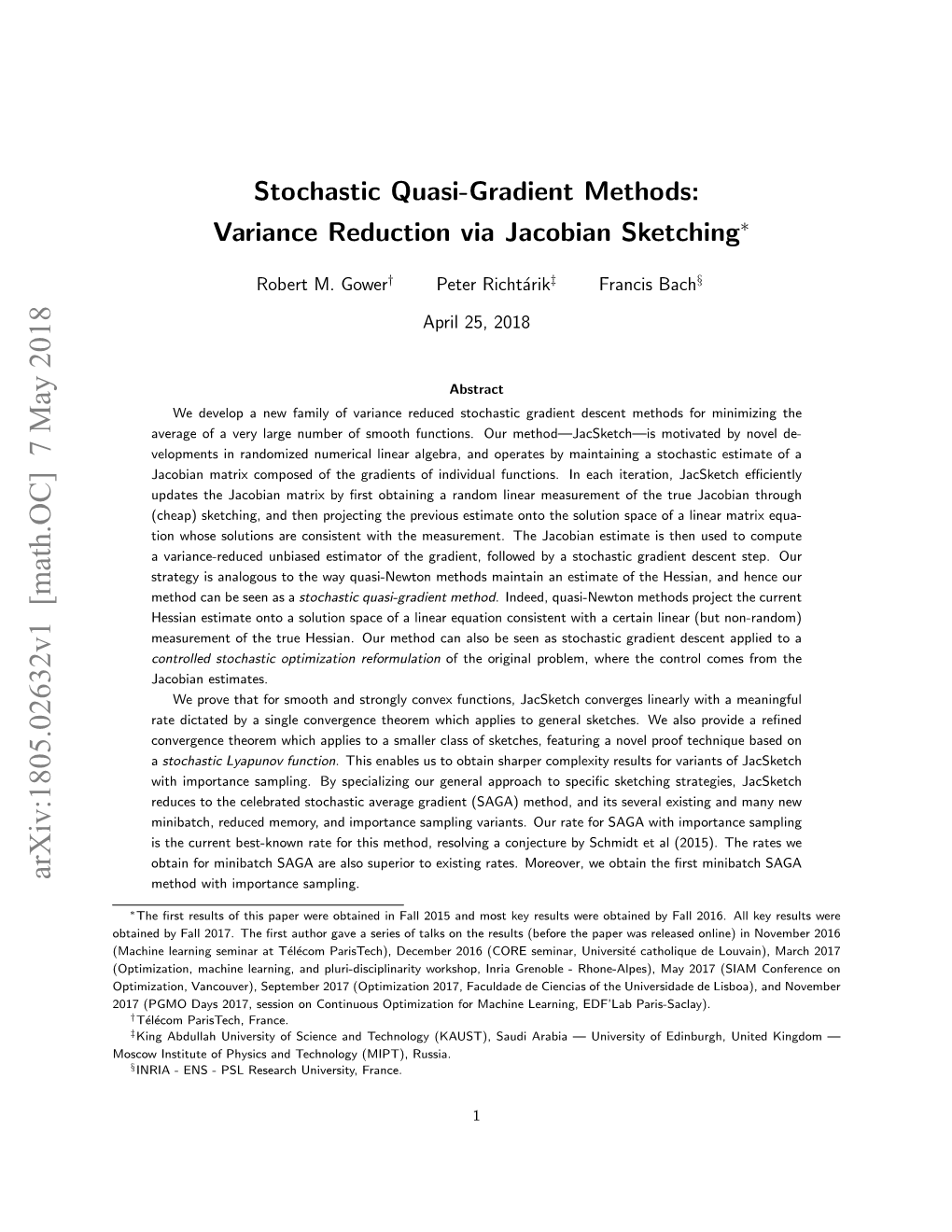 Stochastic Quasi-Gradient Methods: Variance Reduction Via Jacobian Sketching∗