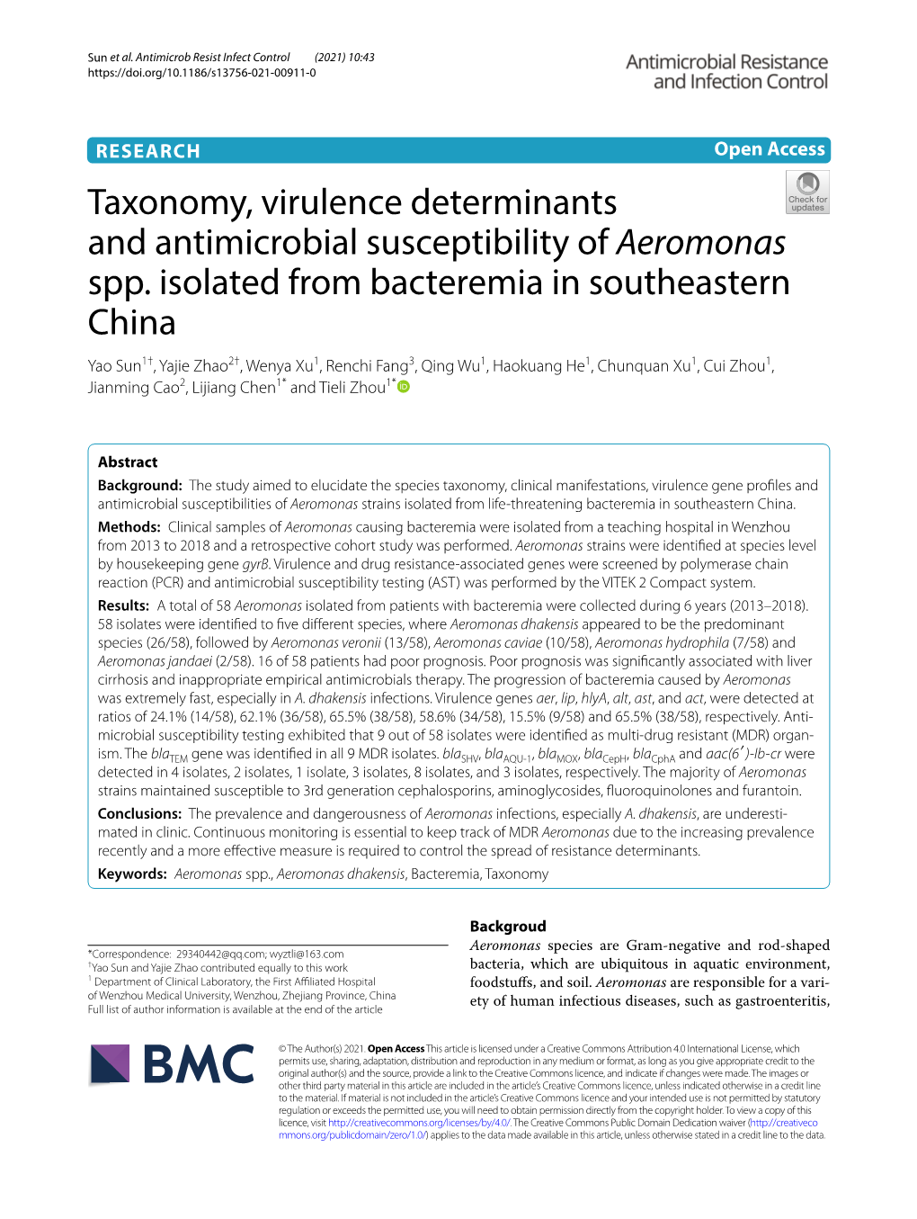 Taxonomy, Virulence Determinants and Antimicrobial Susceptibility of Aeromonas Spp