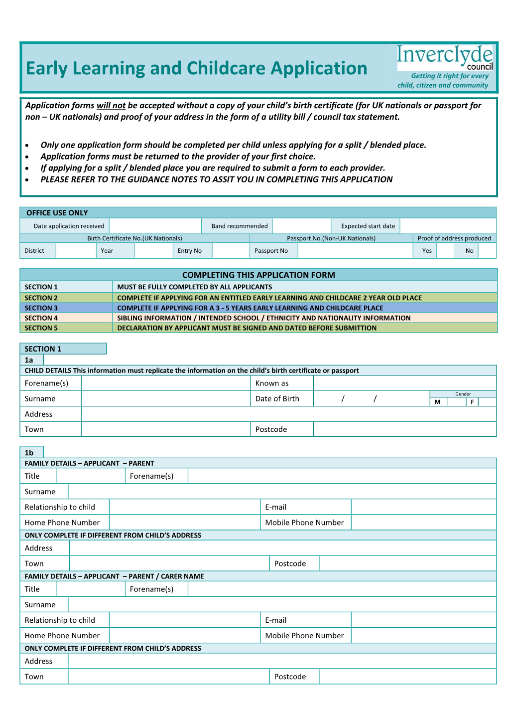 Early Years Application Form