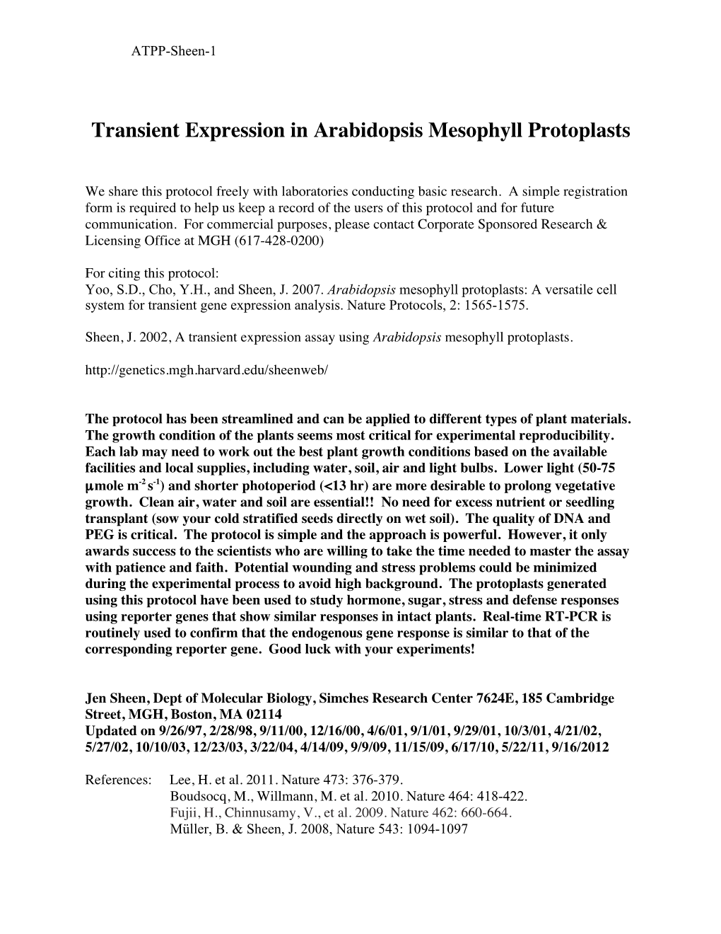 Transient Expression in Arabidopsis Mesophyll Protoplasts