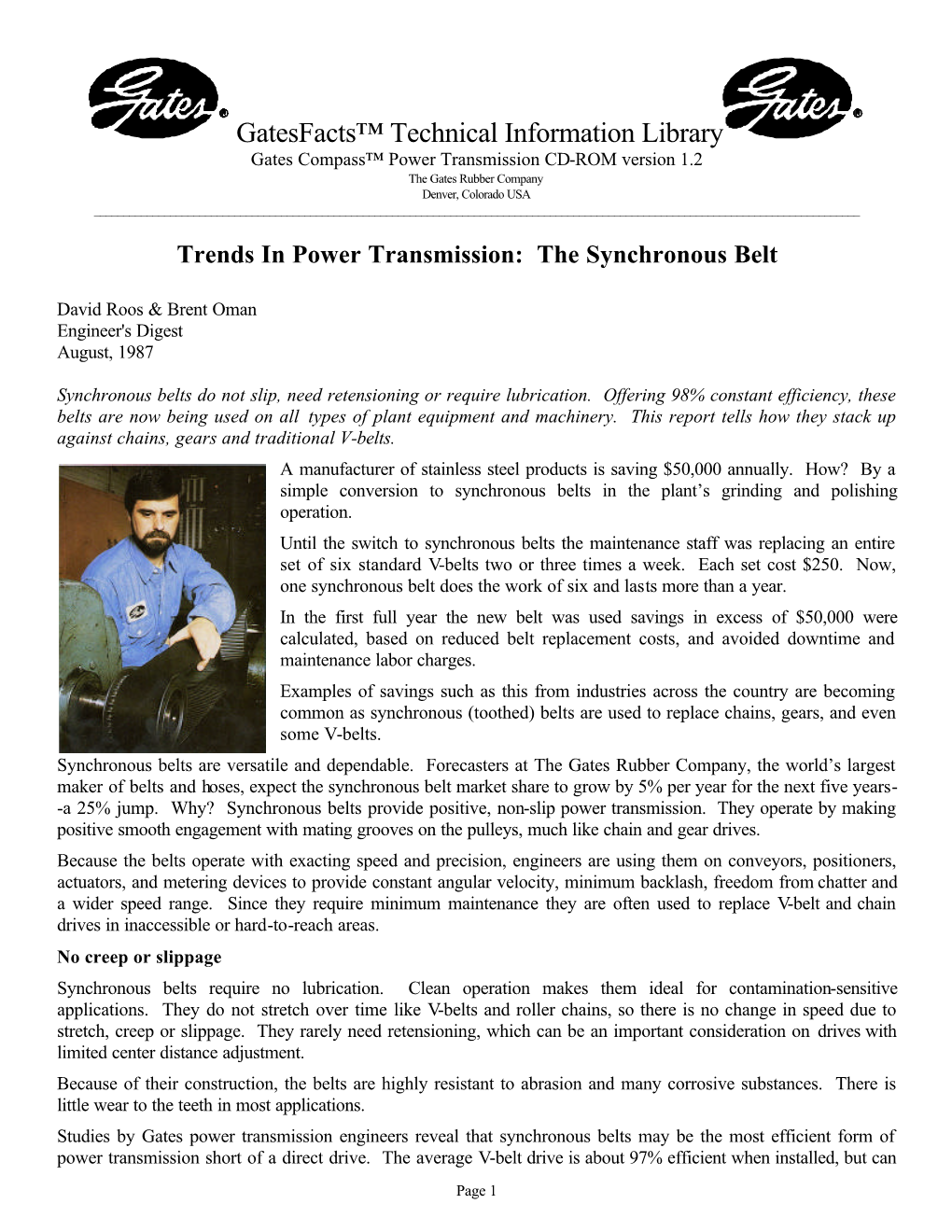 Trends in Power Transmission: the Synchronous Belt