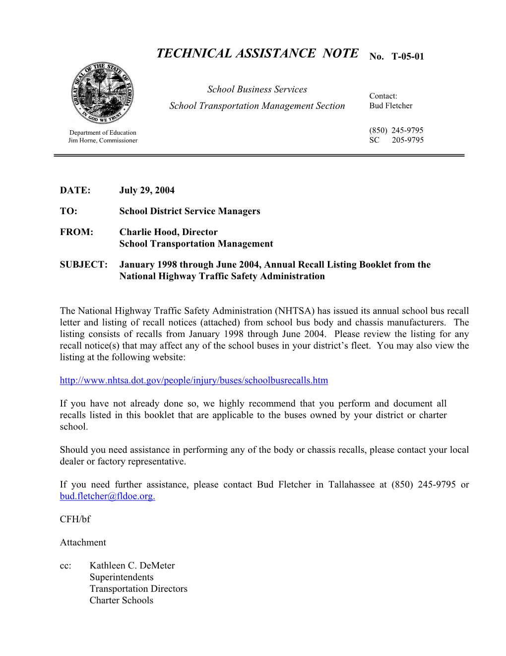 TECHNICAL ASSISTANCE NOTE No. T-05-01