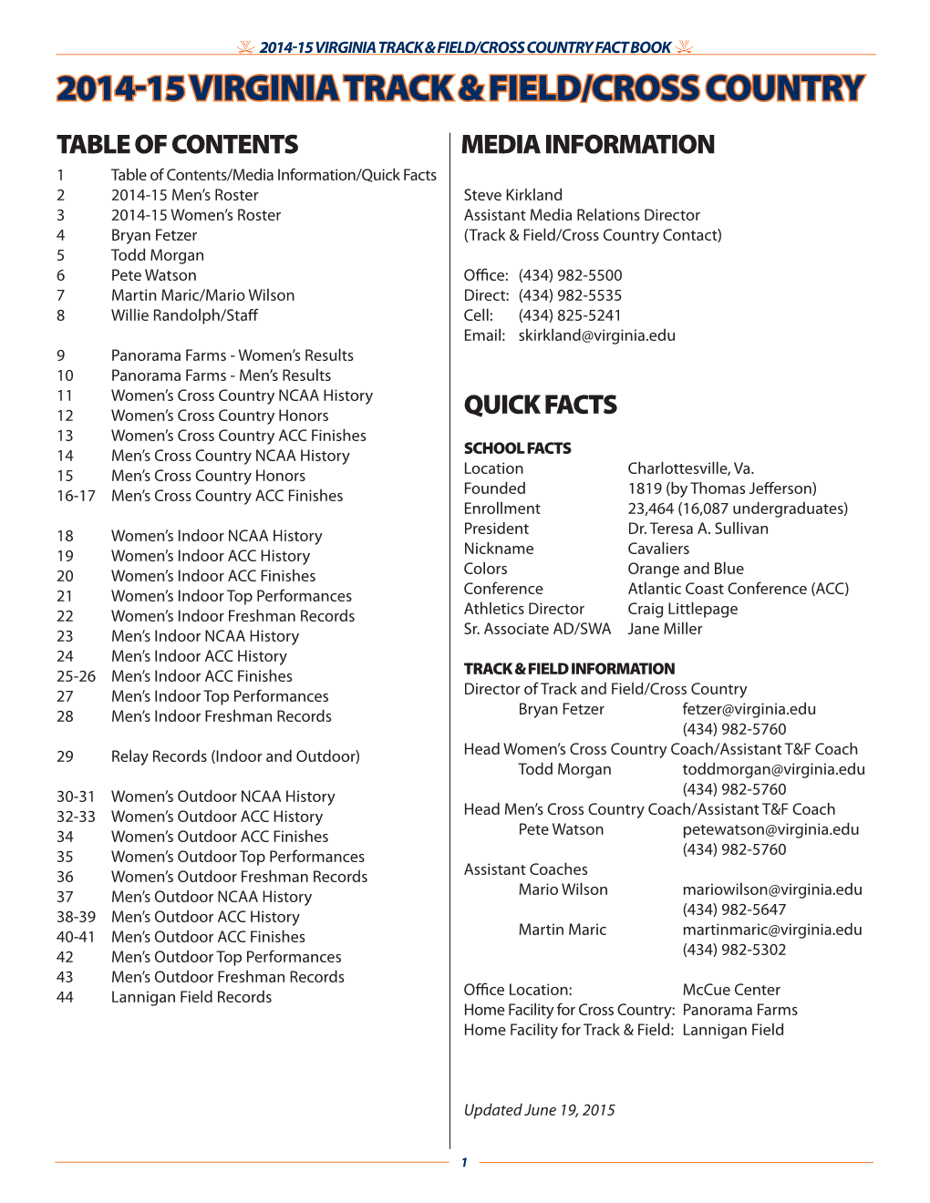 2014-15 Virginia Track & Field/Cross Country