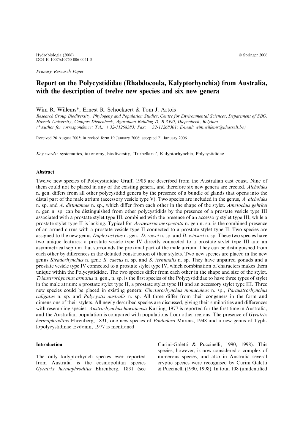 Report on the Polycystididae (Rhabdocoela, Kalyptorhynchia) from Australia, with the Description of Twelve New Species and Six New Genera