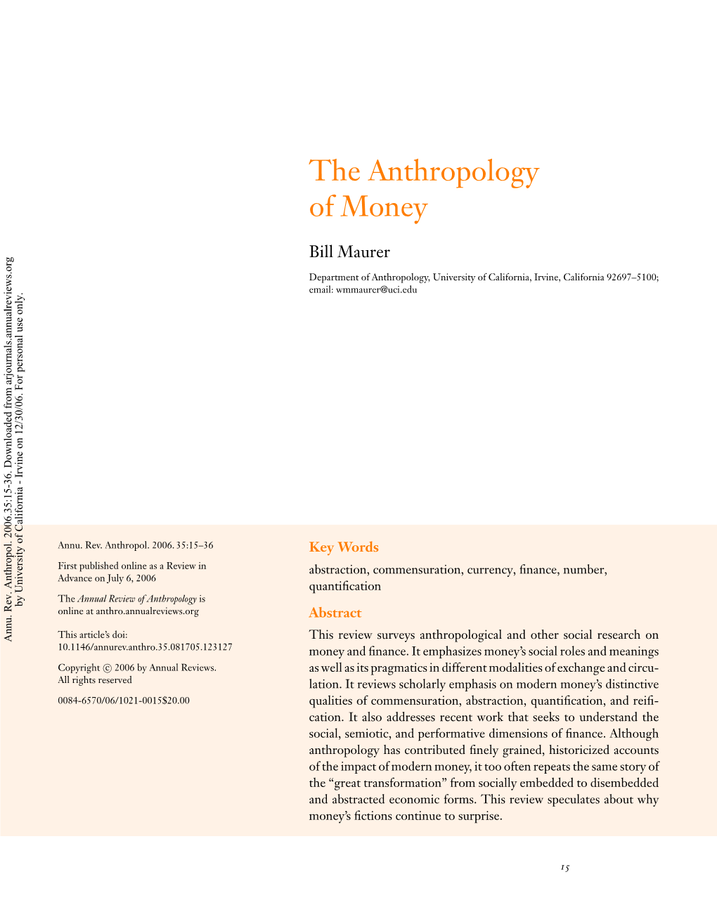 The Anthropology of Money