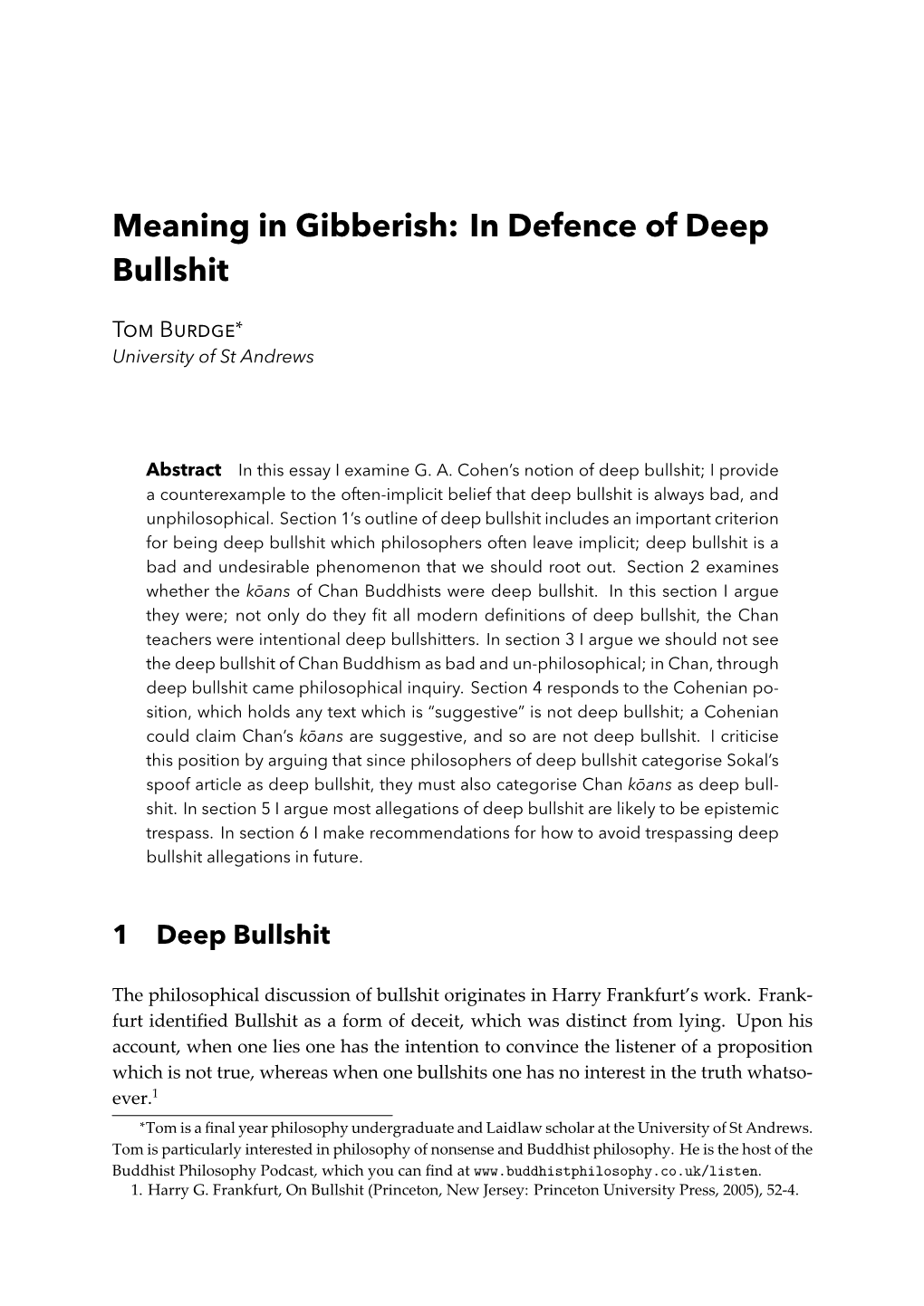Meaning in Gibberish: in Defence of Deep Bullshit