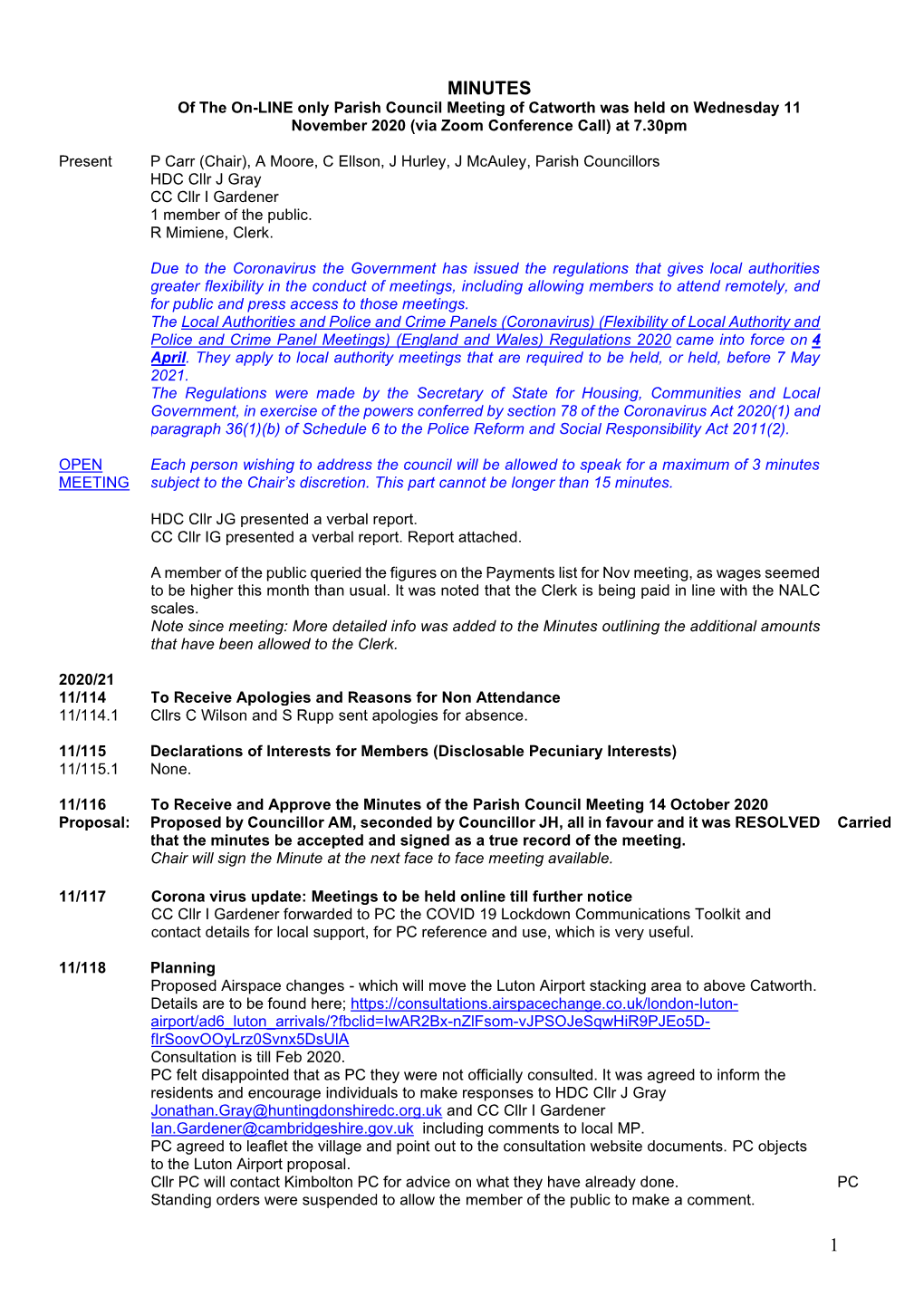 201111 Approved Catworth PC on Line Meeting Minutes.Pdf