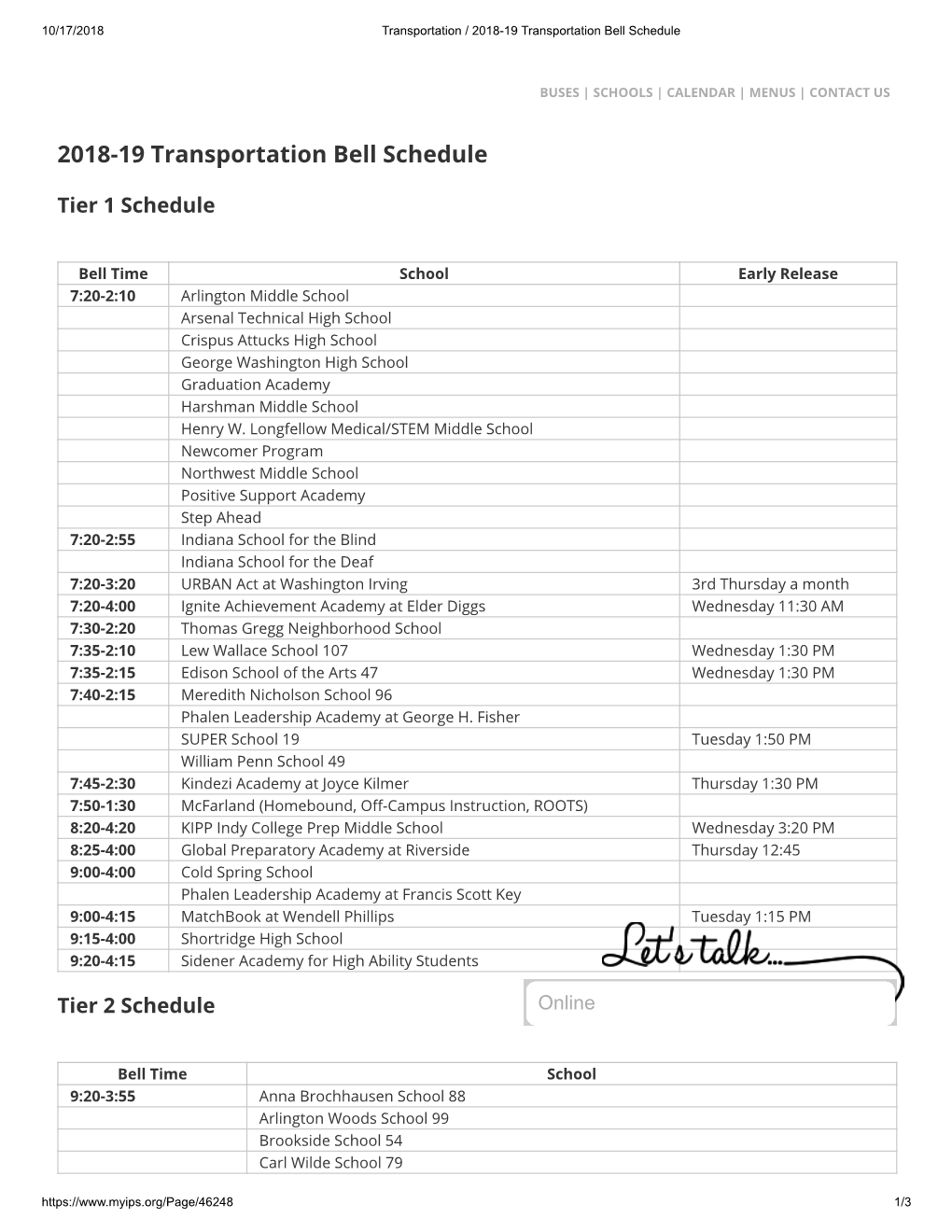 2018-19 Transportation Bell Schedule