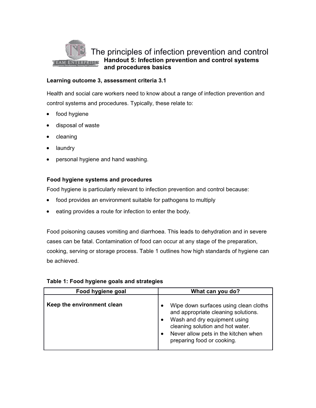 Handout 5: Infection Prevention and Control Systems and Procedures Basics