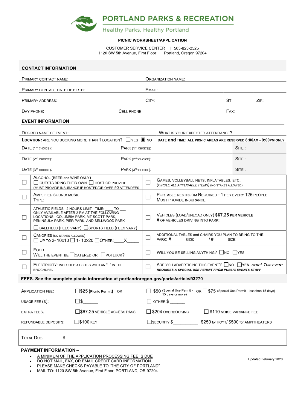 Picnic Rental Application