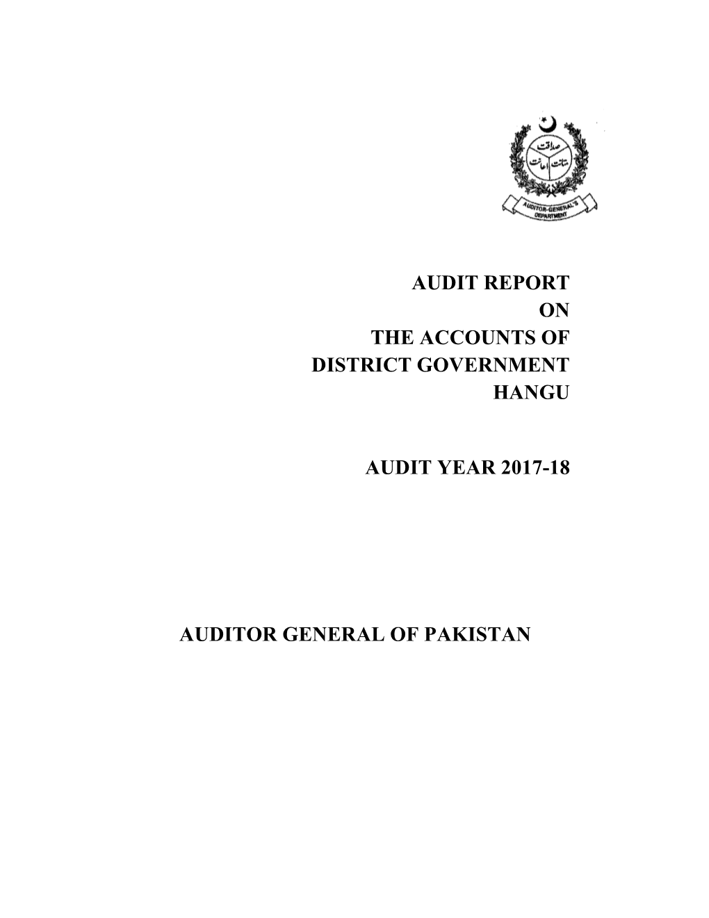 Audit Report on the Accounts of District Government Hangu