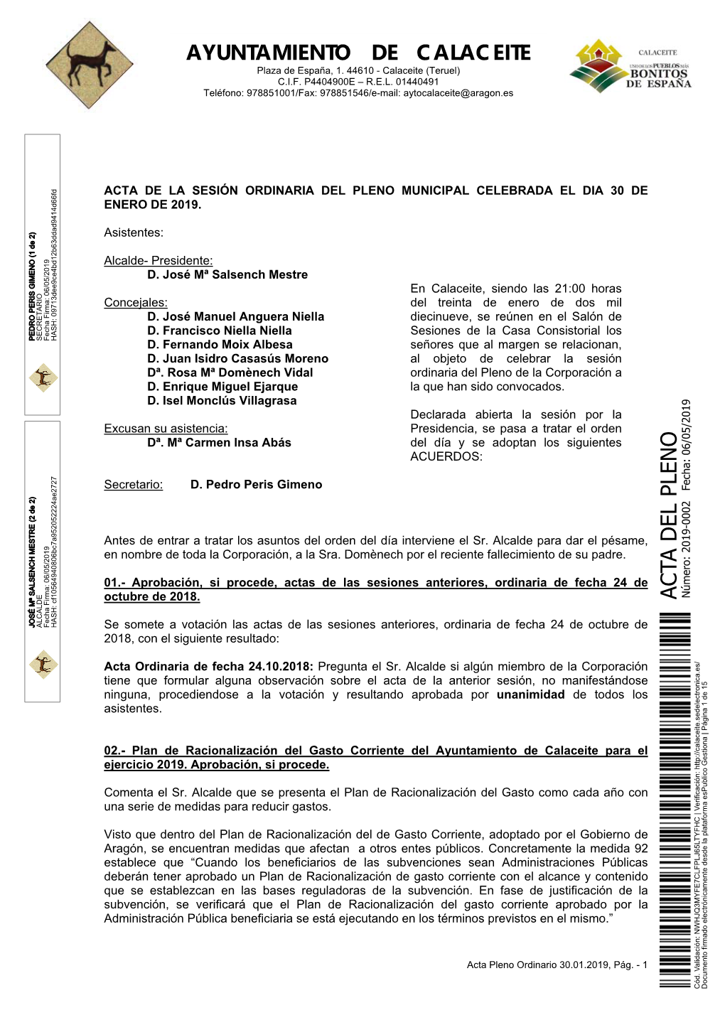 Acta Pleno Ordinario 31 De Enero De 2019