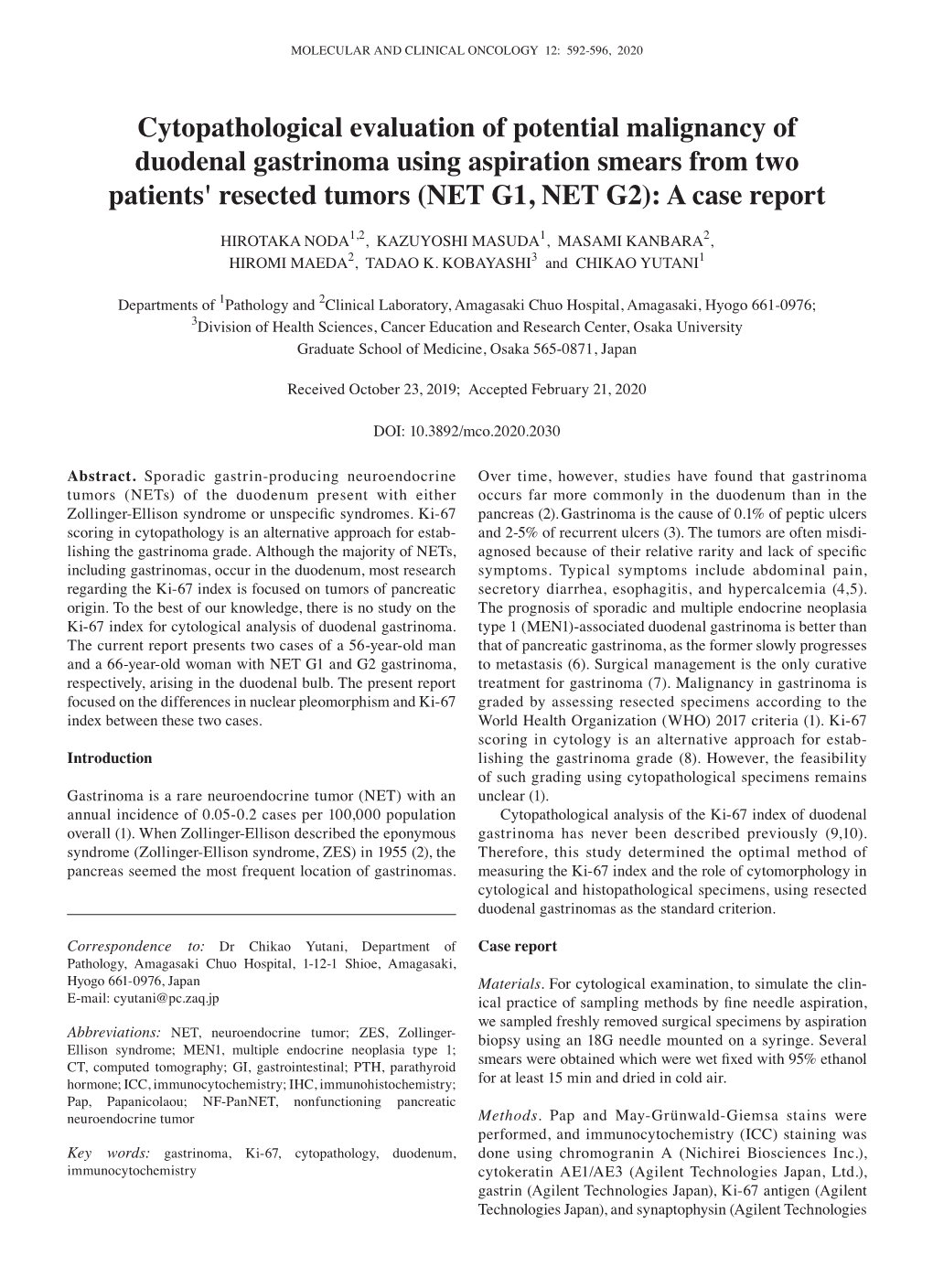 Cytopathological Evaluation of Potential Malignancy of Duodenal Gastrinoma Using Aspiration Smears from Two Patients' Resected Tumors (NET G1, NET G2): a Case Report