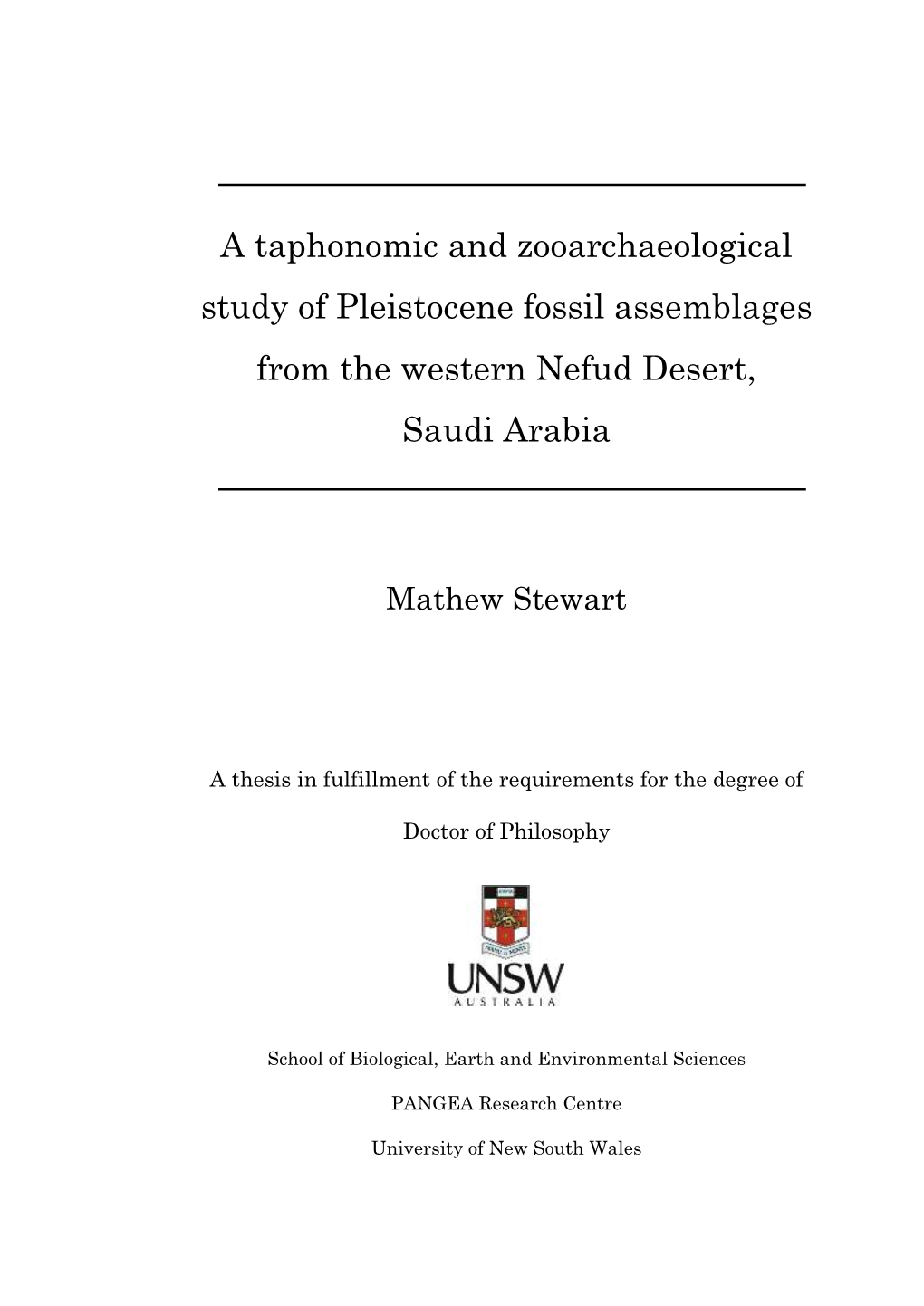 A Taphonomic and Zooarchaeological Study of Pleistocene Fossil Assemblages from the Western Nefud Desert, Saudi Arabia