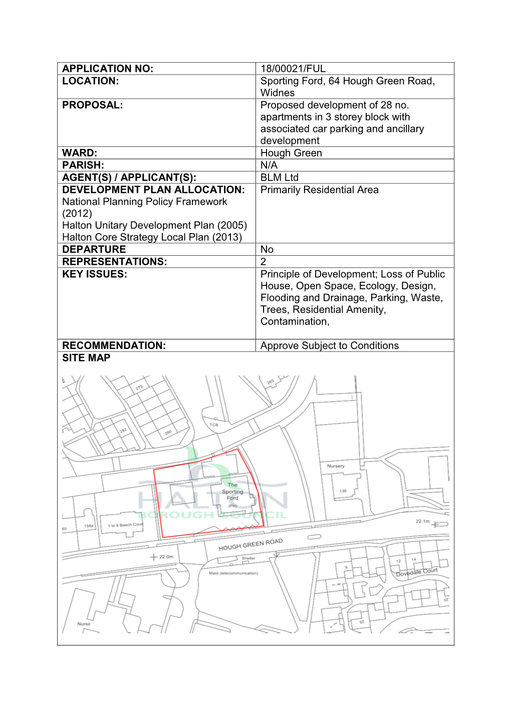 Sporting Ford, 64 Hough Green Road, Widnes PROPOSAL: Proposed Development of 28 No