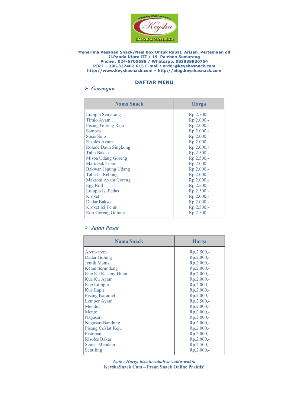 DAFTAR MENU  Gorengan