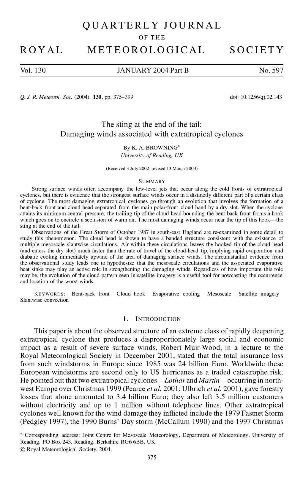 The Sting at the End of the Tail: Damaging Winds Associated with Extratropical Cyclones