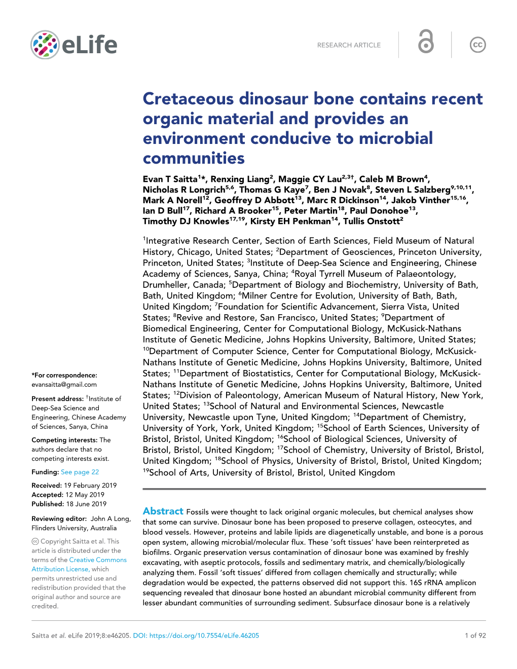 Cretaceous Dinosaur Bone Contains Recent Organic Material And