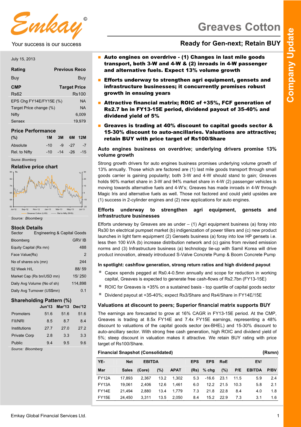 Greaves Cotton Company Update 150713