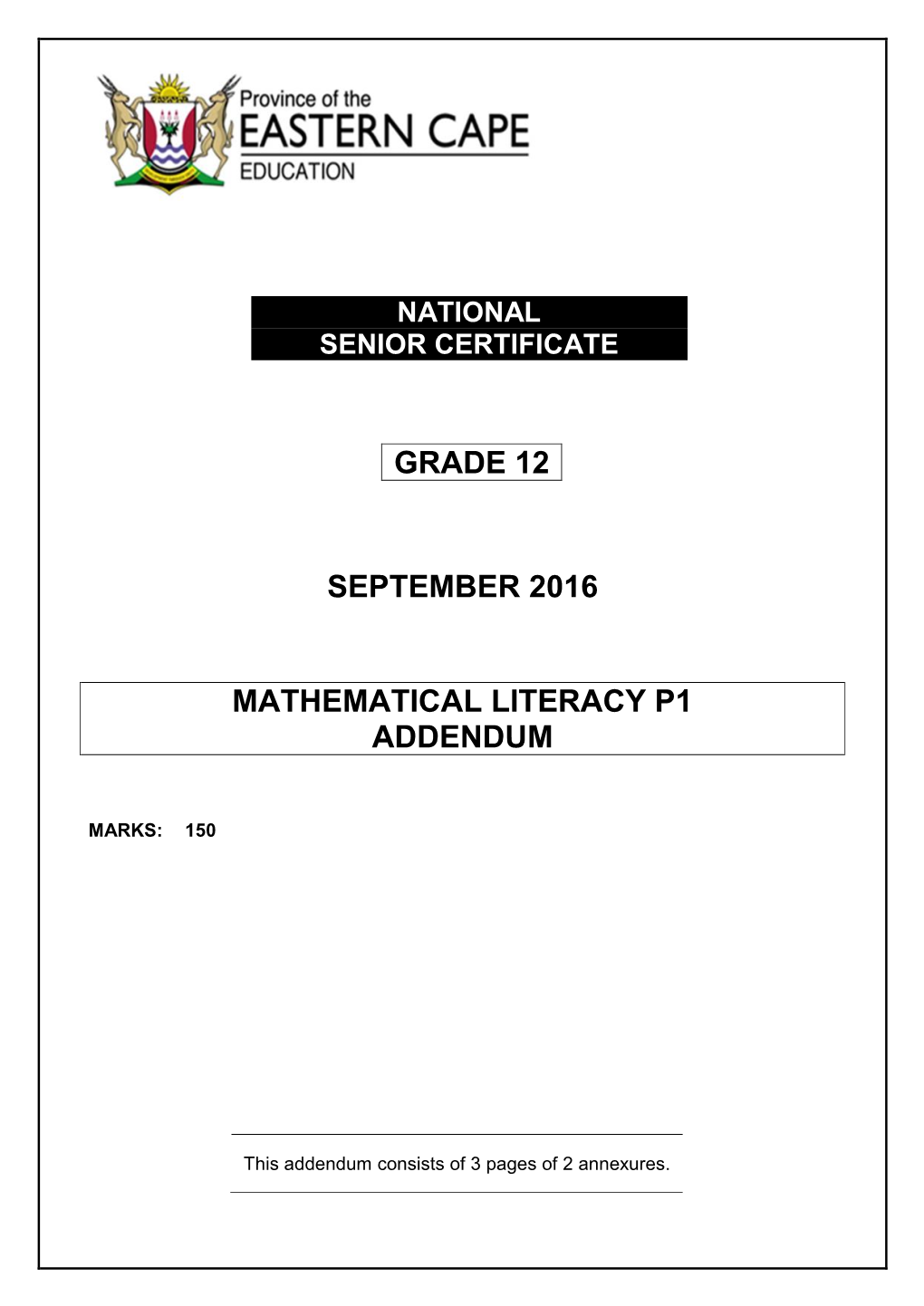 Mathematical Literacy P1 1 Se