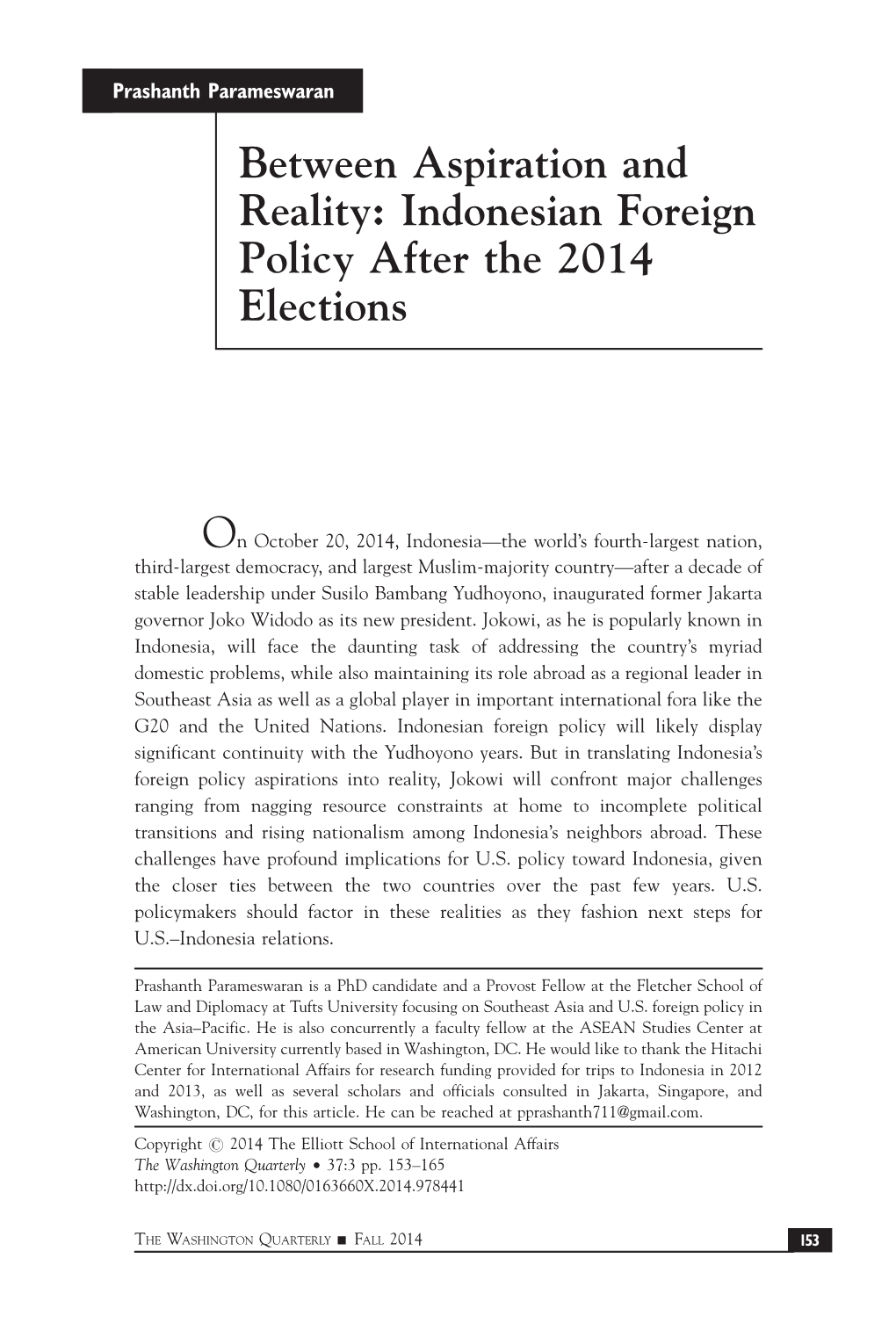 Indonesian Foreign Policy After the 2014 Elections