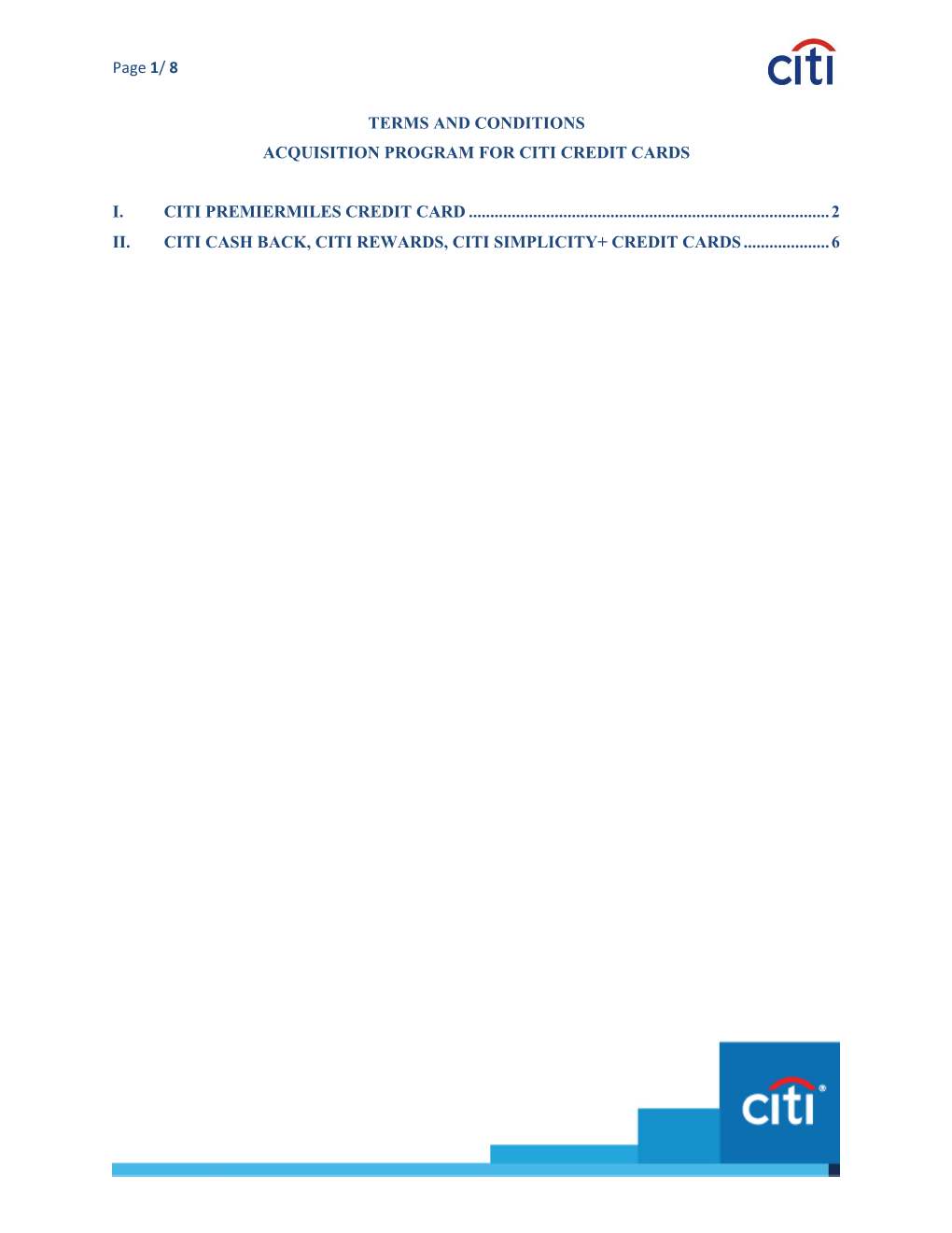 Page 1/ 8 TERMS and CONDITIONS ACQUISITION PROGRAM for CITI