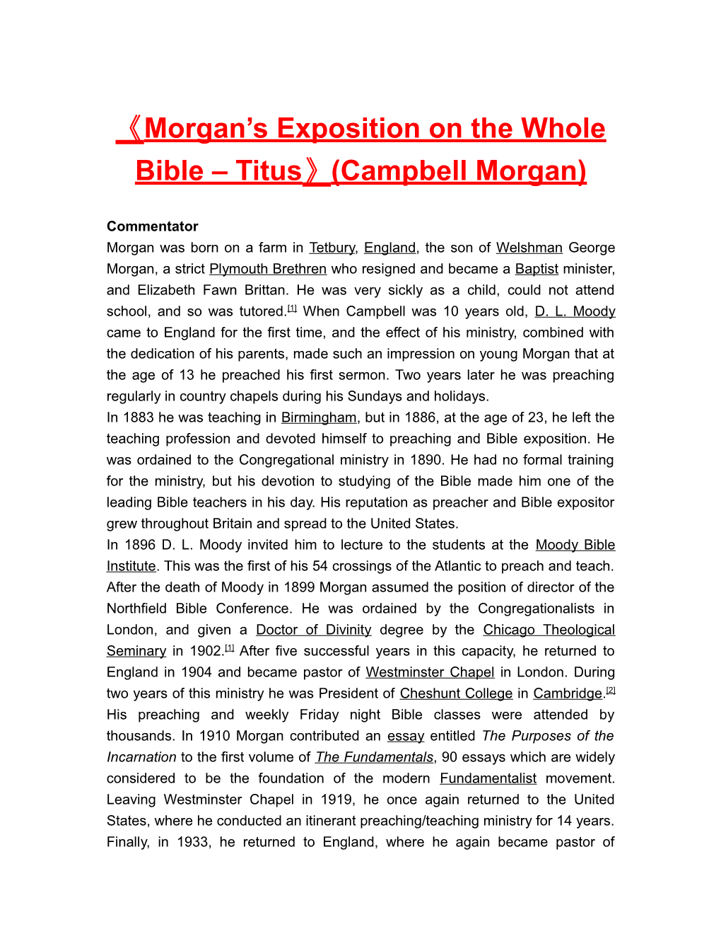 Morgan S Exposition on the Whole Bible Titus (Campbell Morgan)