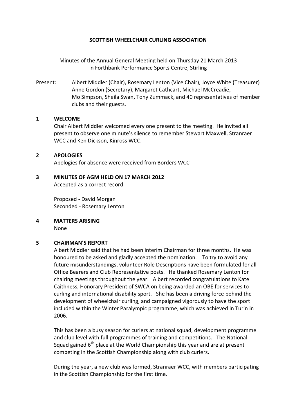 SCOTTISH WHEELCHAIR CURLING ASSOCIATION Minutes of The