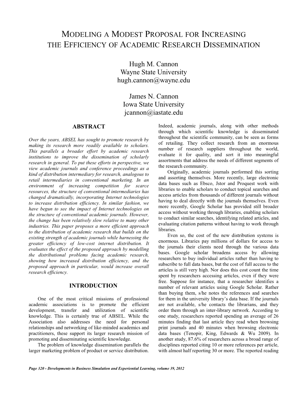 Modeling a Modest Proposal for Increasing the Efficiency of Academic Research Dissemination