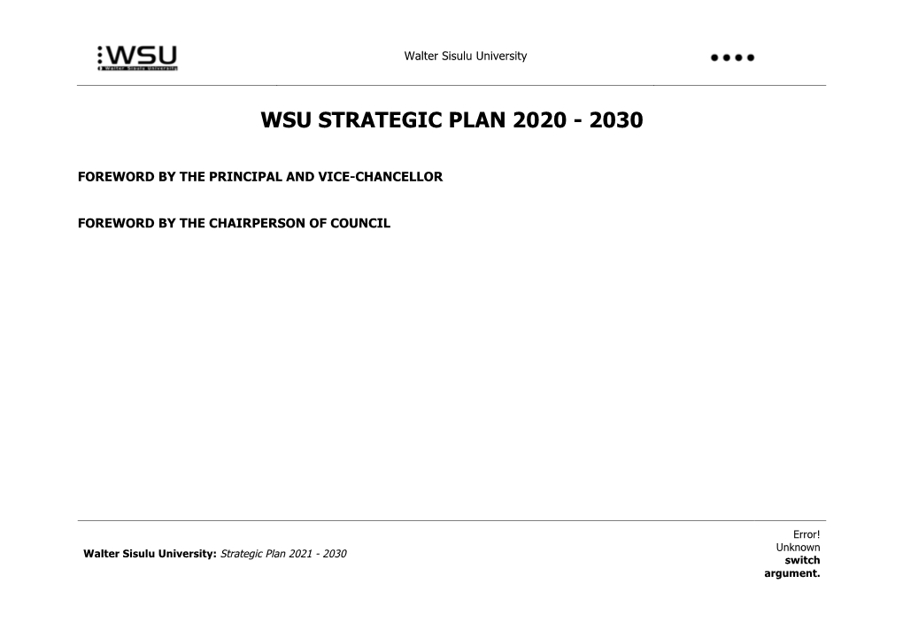 Wsu Strategic Plan 2020 - 2030