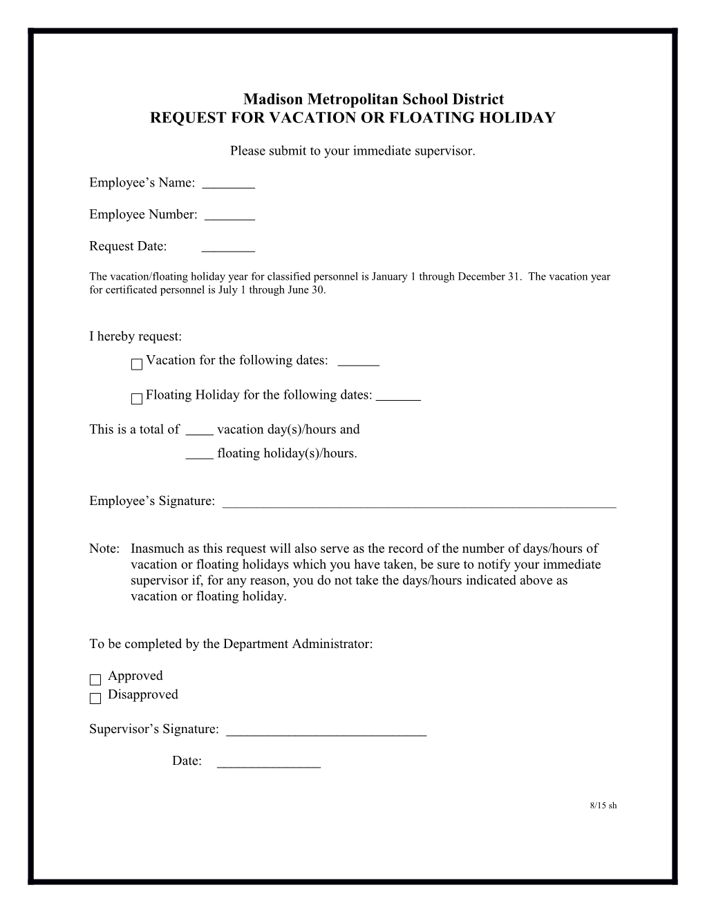 Vacation Request Form