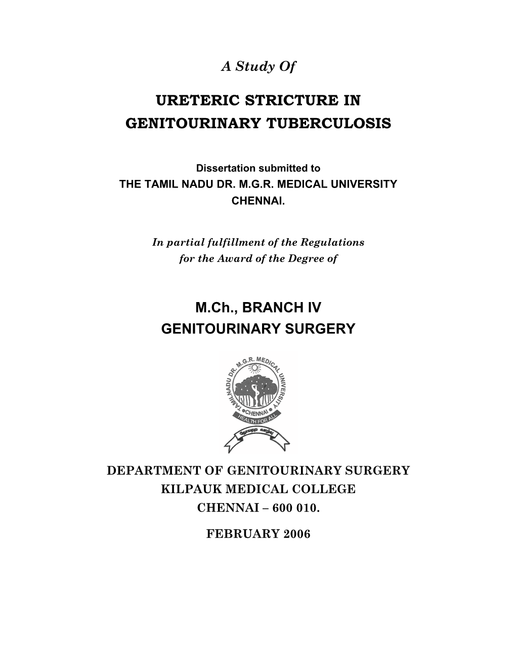 Ureteric Stricture in Genitourinary Tuberculosis