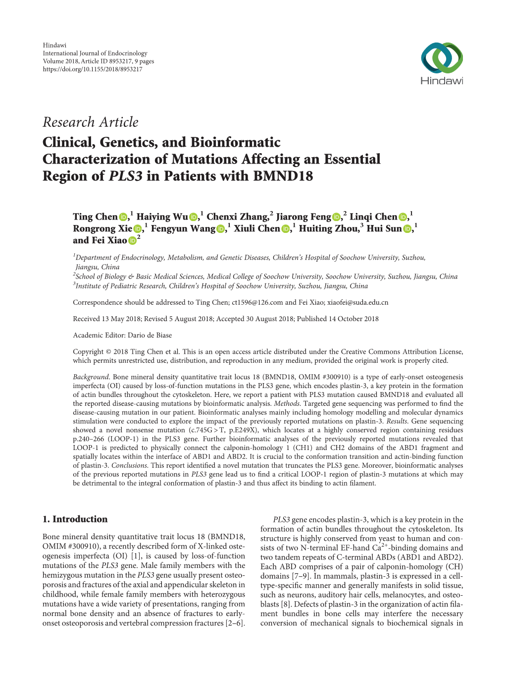 Clinical, Genetics, and Bioinformatic Characterization of Mutations Affecting an Essential Region of PLS3 in Patients with BMND18