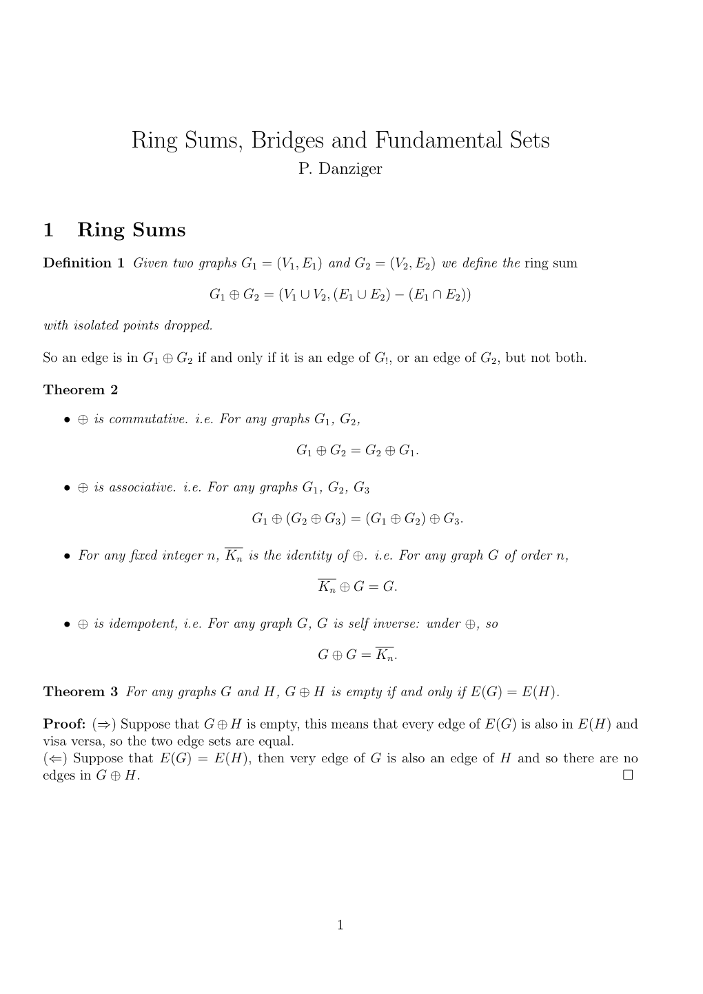 Ring Sums, Bridges and Fundamental Sets P