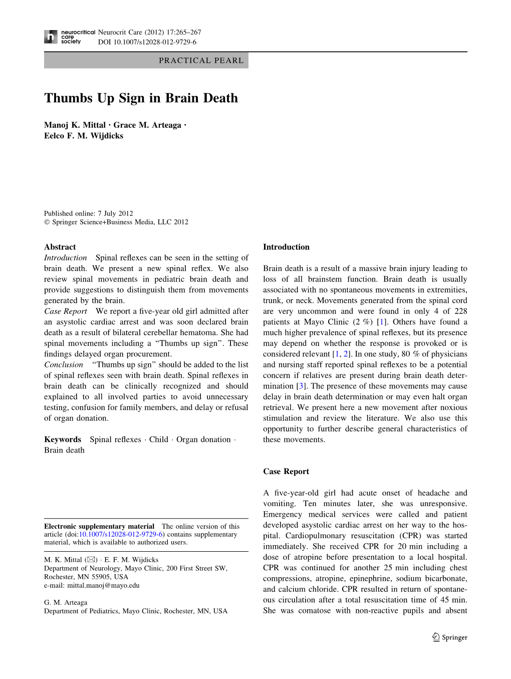 Thumbs up Sign in Brain Death