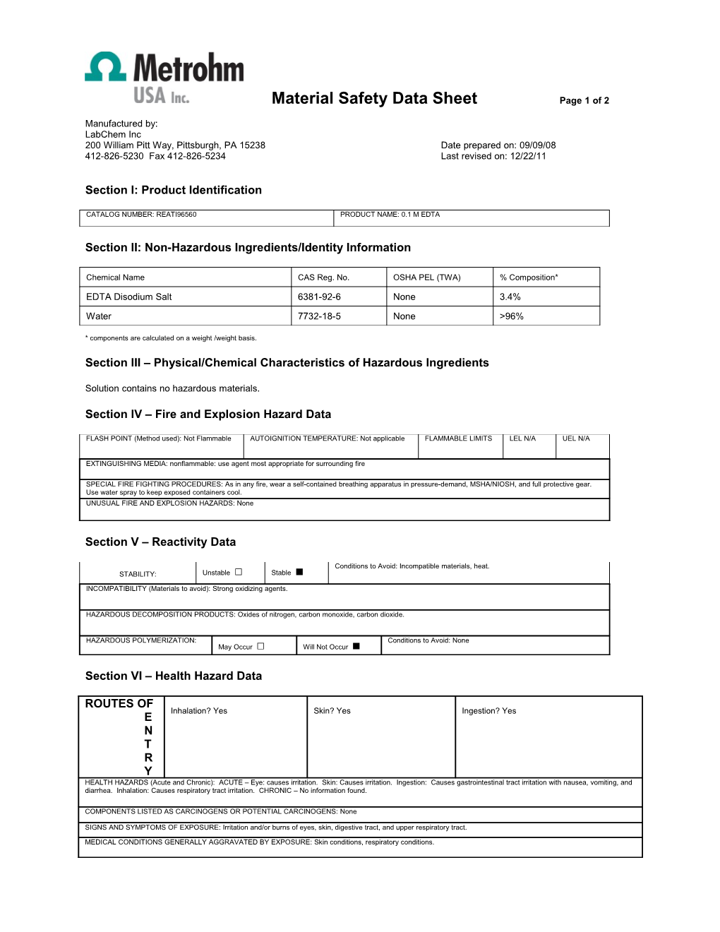 200 William Pitt Way, Pittsburgh, PA 15238 Date Prepared On: 09/09/08