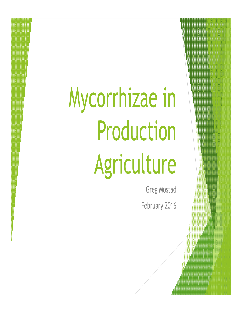 Mycorrhizae in Production Agriculture Greg Mostad February 2016 Presentation Outline