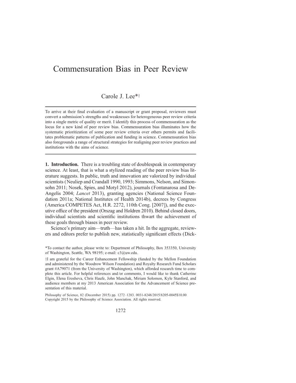 Commensuration Bias in Peer Review