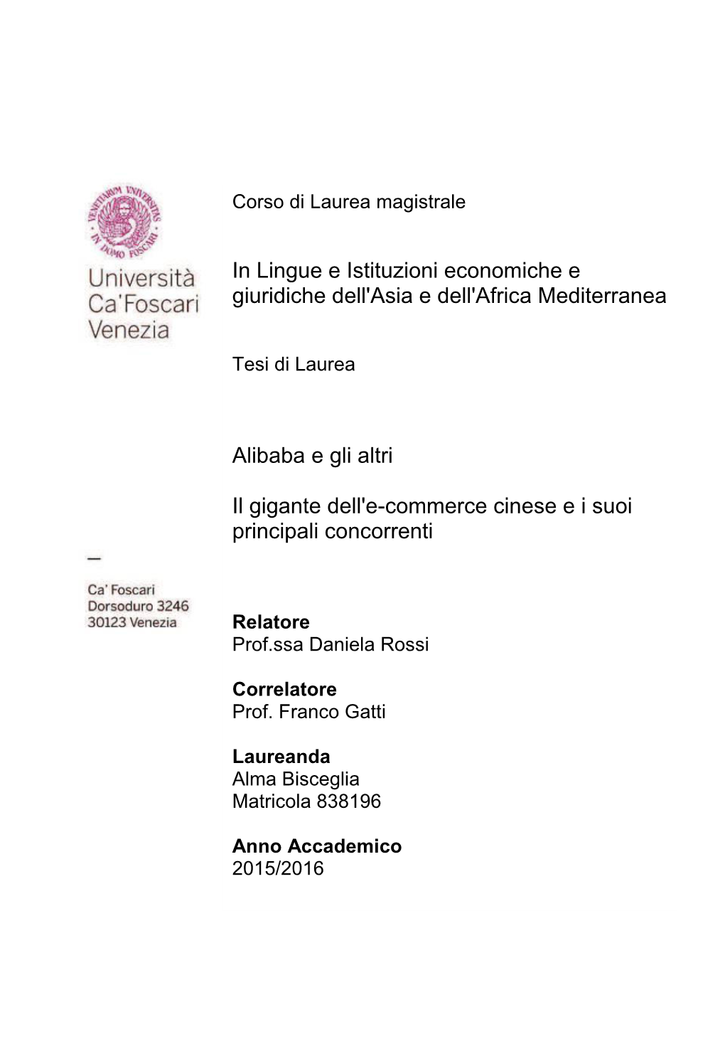 In Lingue E Istituzioni Economiche E Giuridiche Dell'asia E Dell'africa Mediterranea